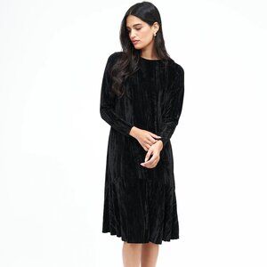 NWT Daniella Faye Anthro Ruffle Crushed Velvet Dress L in Black